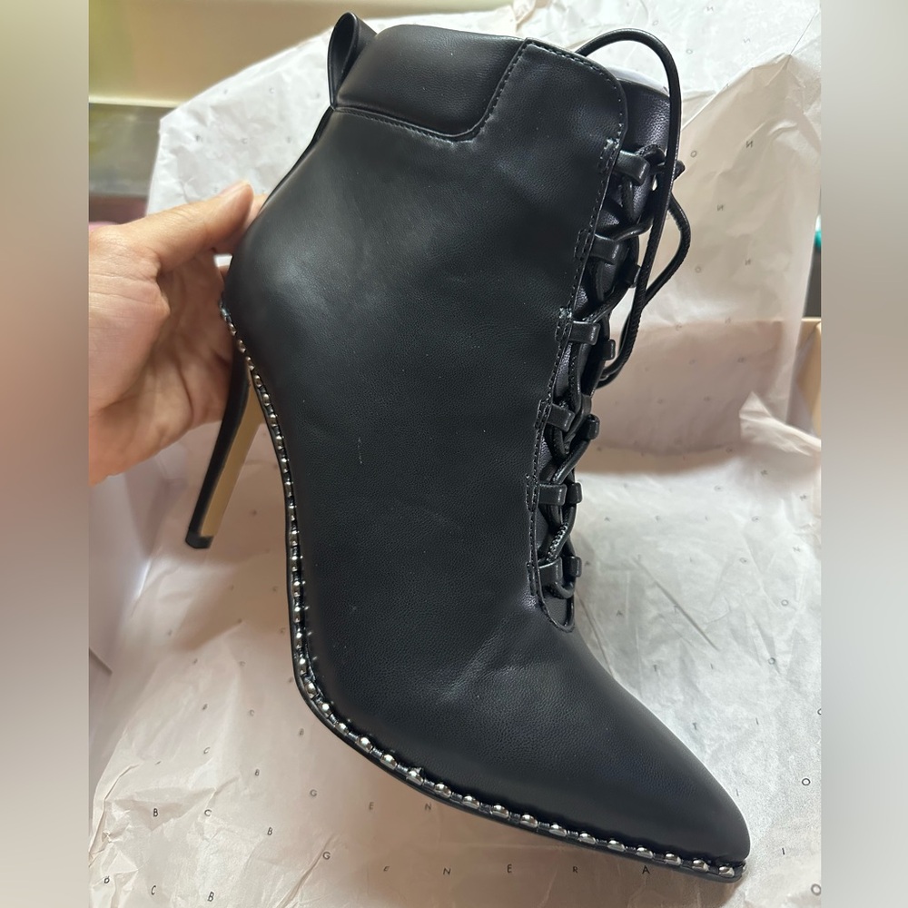 BCBGeneration Black Heeled Boots with Lace-Up Design